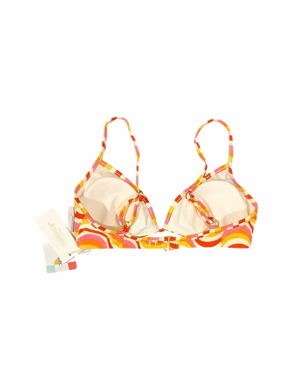 L*Space NWT Helena Eco Chic V-Wire Bikini Top Heat Waves Pink Orange Retro XS